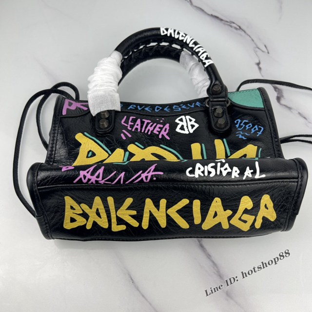 Balenciaga專櫃爆款塗鴉機車包 巴黎世家手提單肩背款原廠爆裂綿羊皮小號塗鴉包 fyj1170